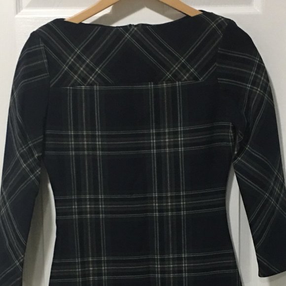 ZARA NWT S Navy Plaid Tartan Sheath Bodycon Dress - Picture 4 of 11